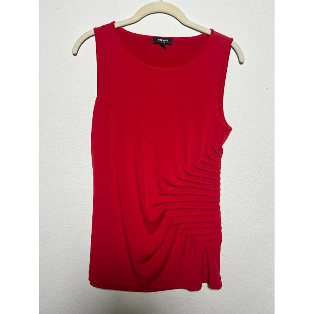 Premise Tank Top PM Red Womens Minimalist Ruched Side Sleeveless Blouse